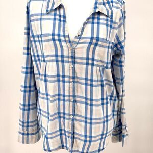 Joie Plaid Button Down Shirt in Blue and White Sz L EUC Lightweight Cotton